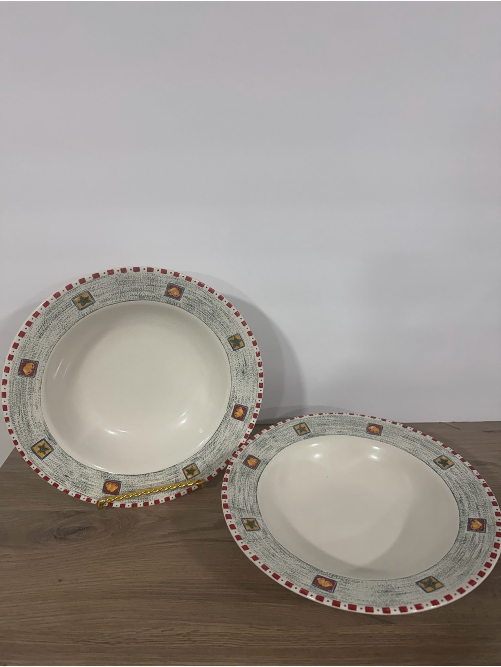 Gibson Decorative Cream and Red Stoneware Dinner Bowls - Set of 2